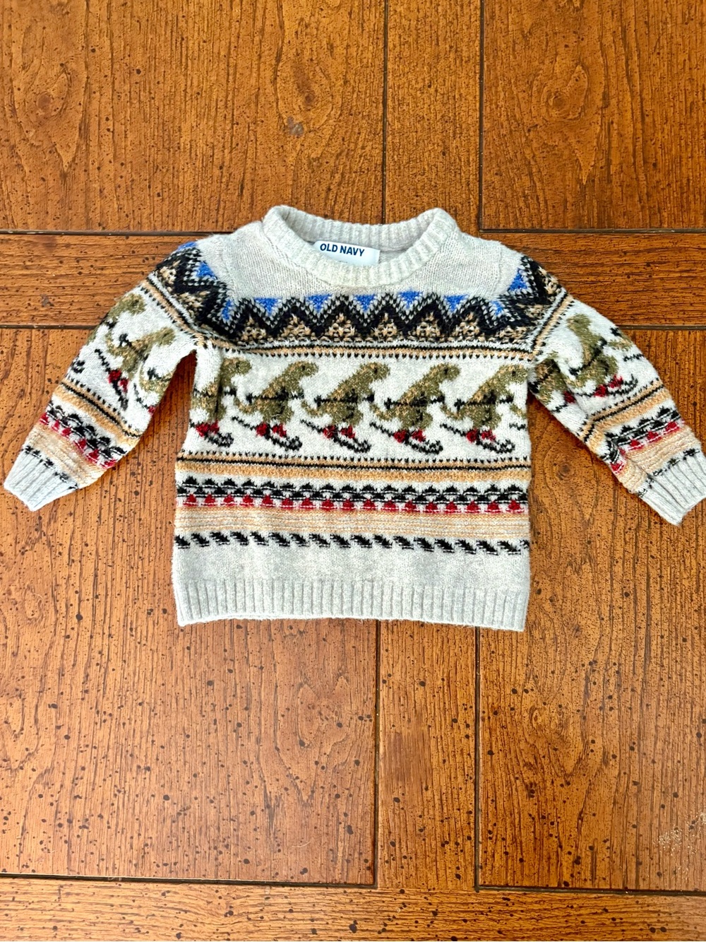 Holiday Sweater Baby Kid, Old Navy Skiing Dinosaur, 12-18 months